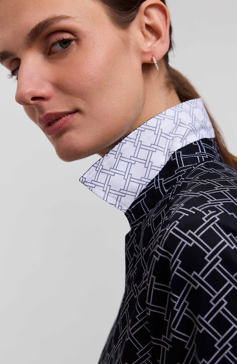 Foxcroft Taylor Geo Print Cotton Button-Up Shirt, Alternate, color, Black/ White