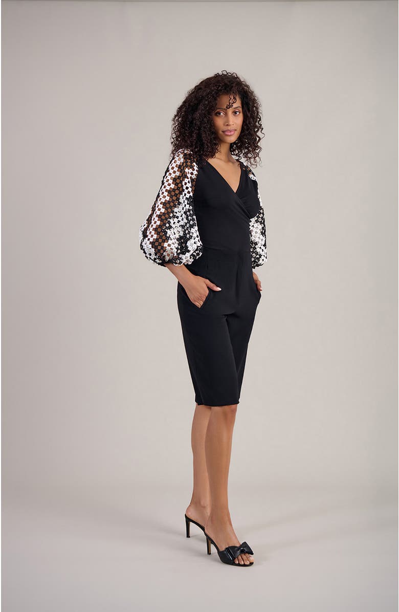 Anne Fontaine Women's  Mirella Black V-Neck Top With Sheer Mesh Sleeves, Alternate, color, Black