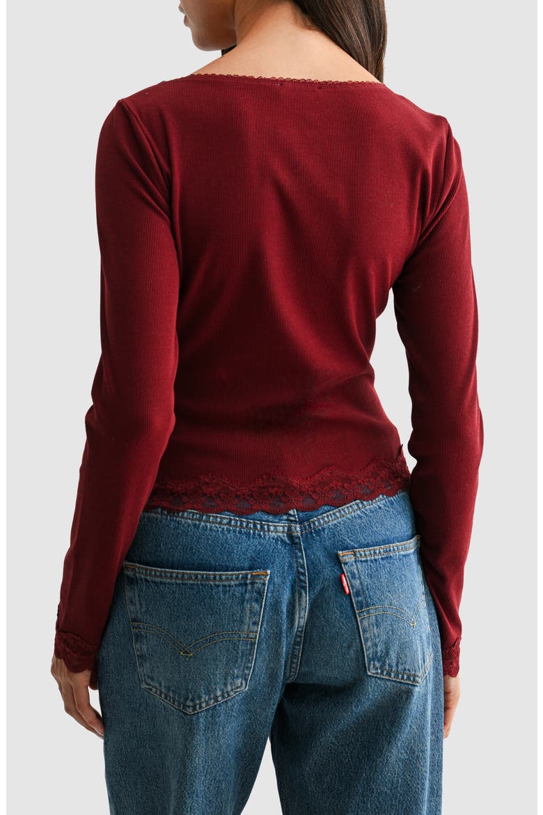 Lace Trim Long Sleeve Knit Top, Alternate, color, BURGUNDY