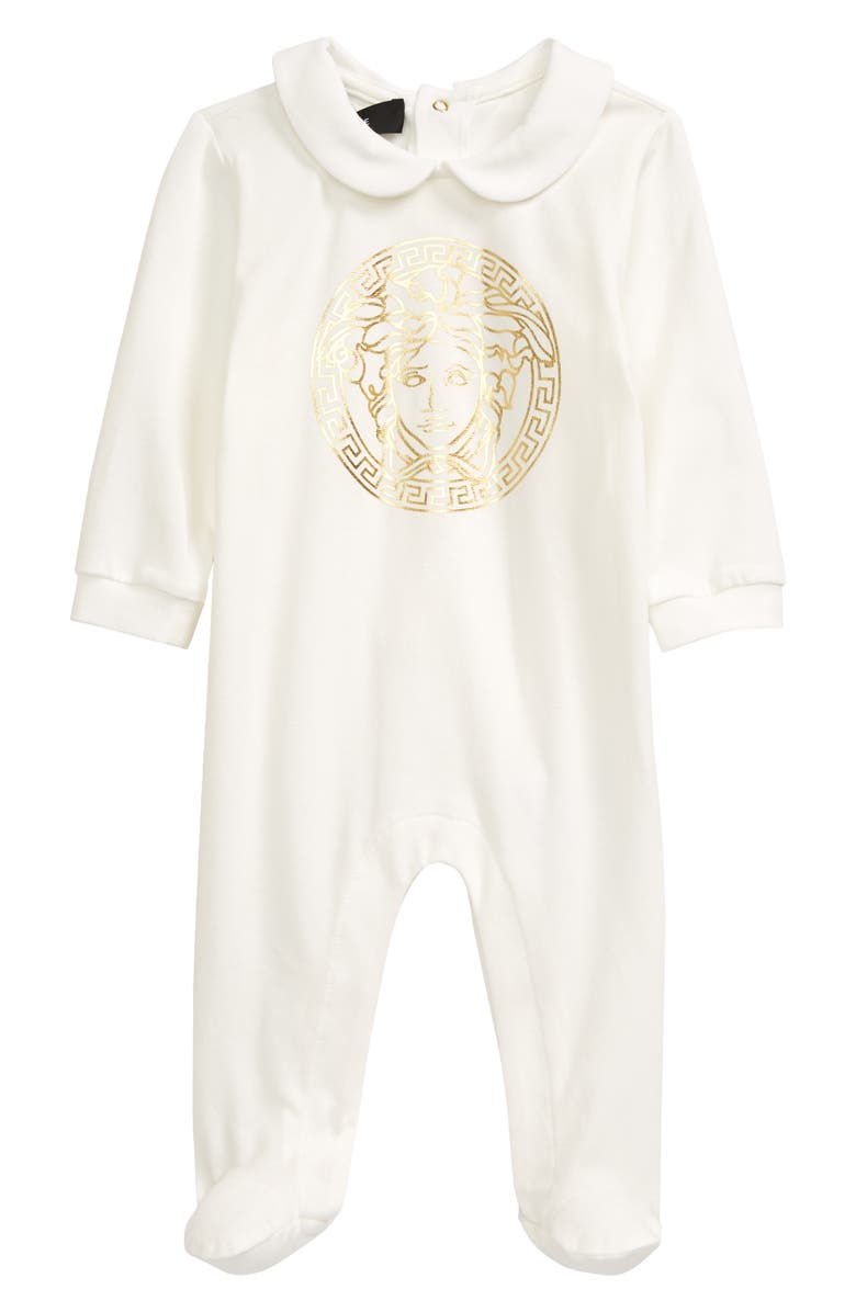 Versace Medusa Logo Stretch Cotton Footie, Main, color,
