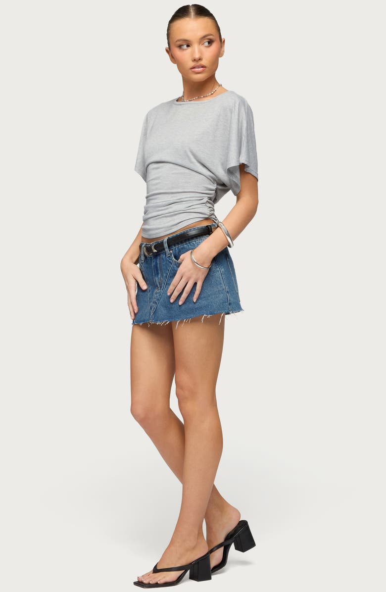EDIKTED Get Stitched Low Rise Denim Miniskort, Alternate, color, Blue-Washed
