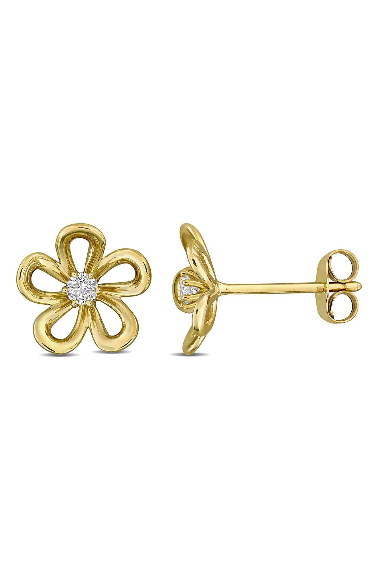 Created Forever 14K Yellow Gold Lab Grown Diamond Flower Stud Earrings