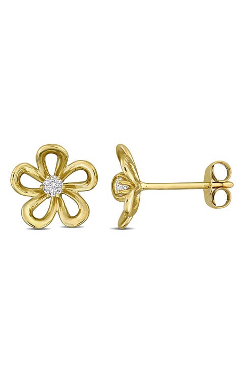14K Yellow Gold Lab Grown Diamond Flower Stud Earrings