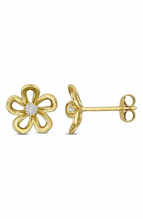 Created Forever 14K Yellow Gold Lab Grown Diamond Flower Stud Earrings
