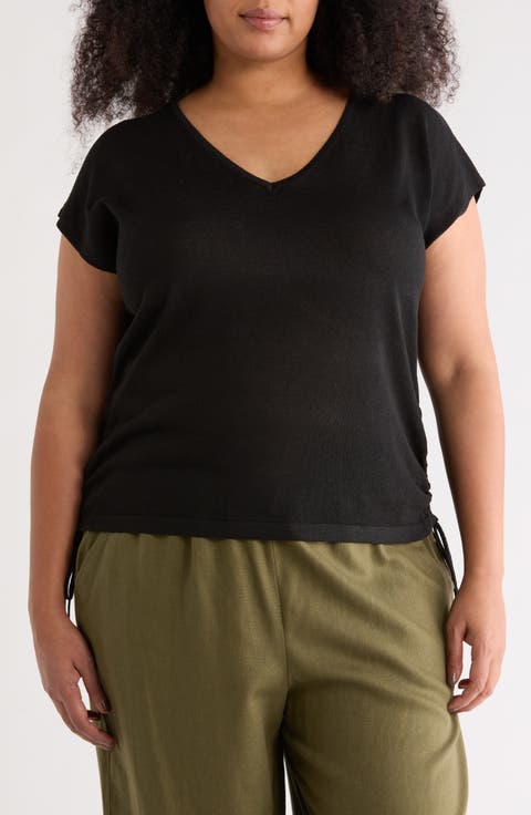 Ruched Cap Sleeve Sweater (Plus)