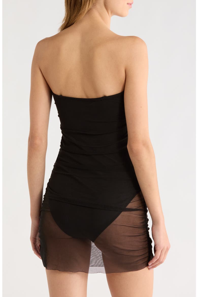 Radlee Strapless Mesh Overlay Skirted One-Piece Swimsuit, Alternate, color, BLACK SOLID