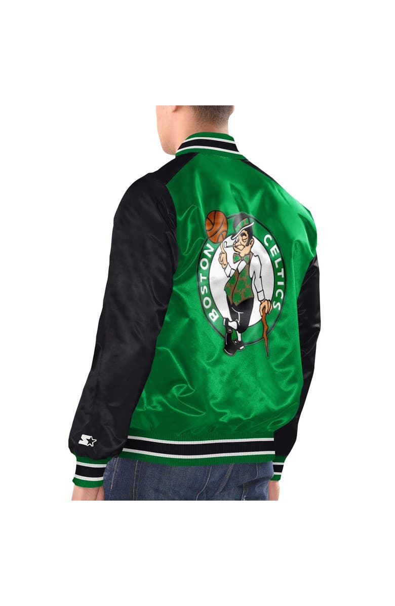 STARTER Men's Starter Kelly Green/Black Boston Celtics Renegade Satin Full-Snap Varsity Jacket, Alternate, color,