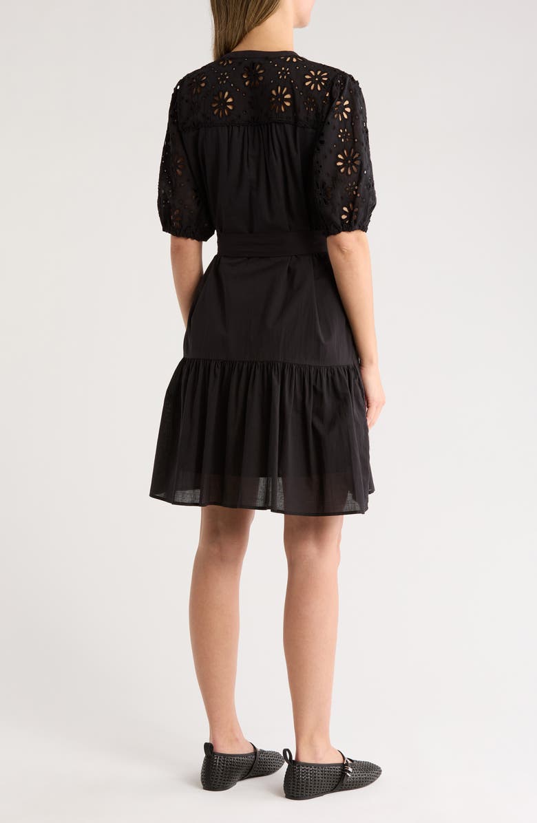 Ellen Tracy Eyelet Puff Sleeve Tie Waist Dress, Alternate, color, 
