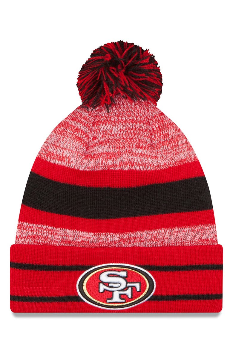 New Era Men's New Era Scarlet San Francisco 49ers Team Logo Cuffed Knit Hat with Pom, Main, color,