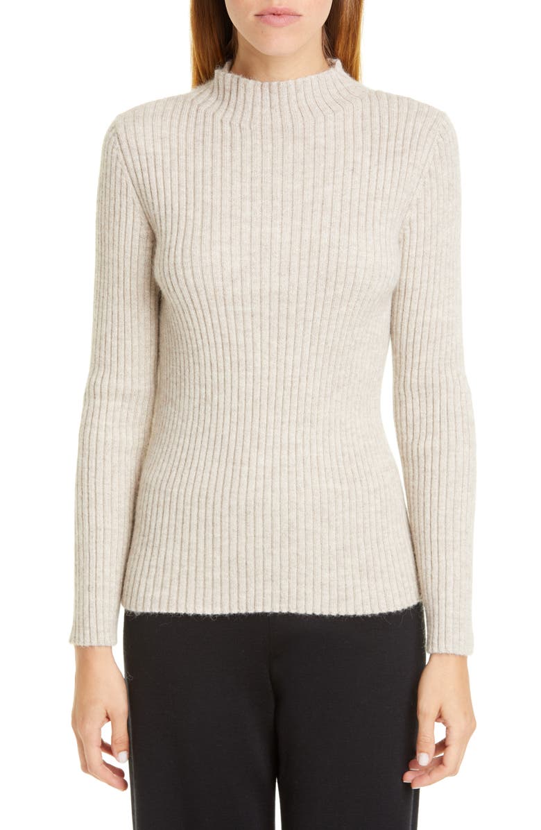 Mansur Gavriel Ribbed Funnel Neck Alpaca & Silk Sweater, Main, color, 