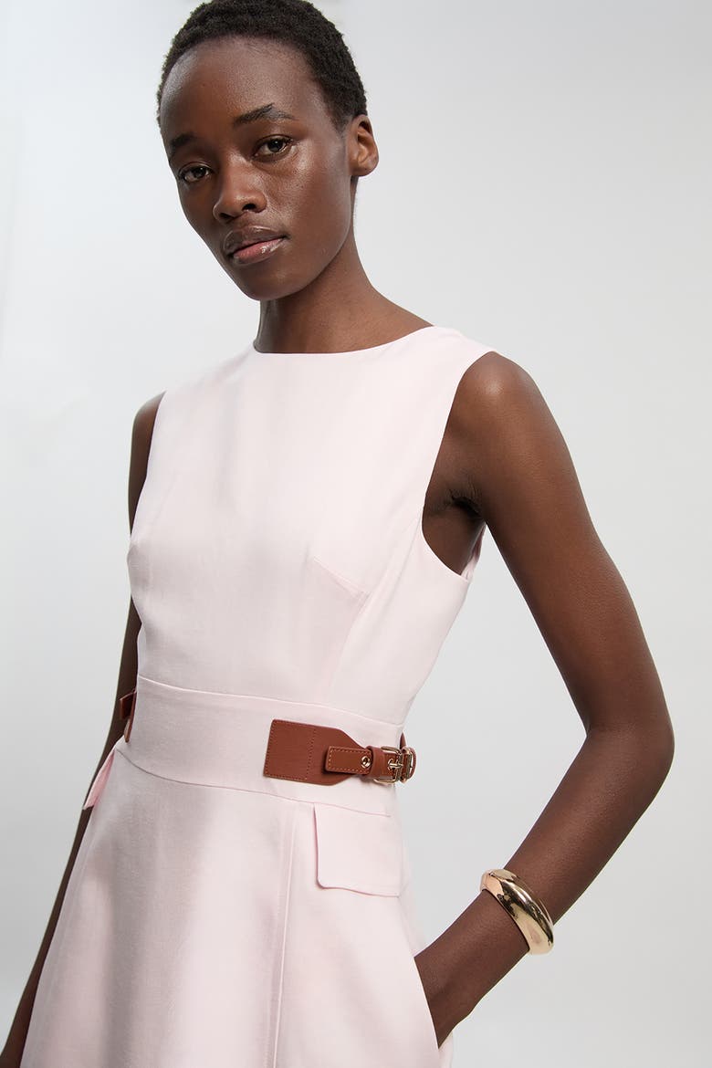 Petite Tailored Linen Full Midi Dress, Alternate, color, Blush