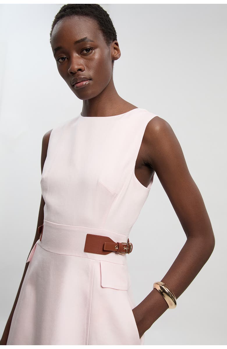Karen Millen Petite Tailored Linen Full Midi Dress, Alternate, color, Blush