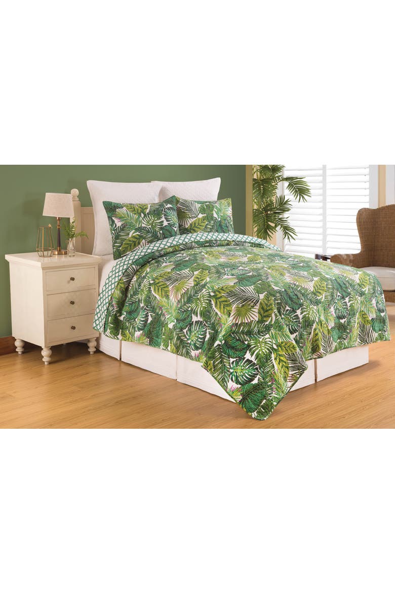 Waialea Bay Tropical Cotton Quilt Set  - Reversible and Machine Washable, Alternate, color, Green
