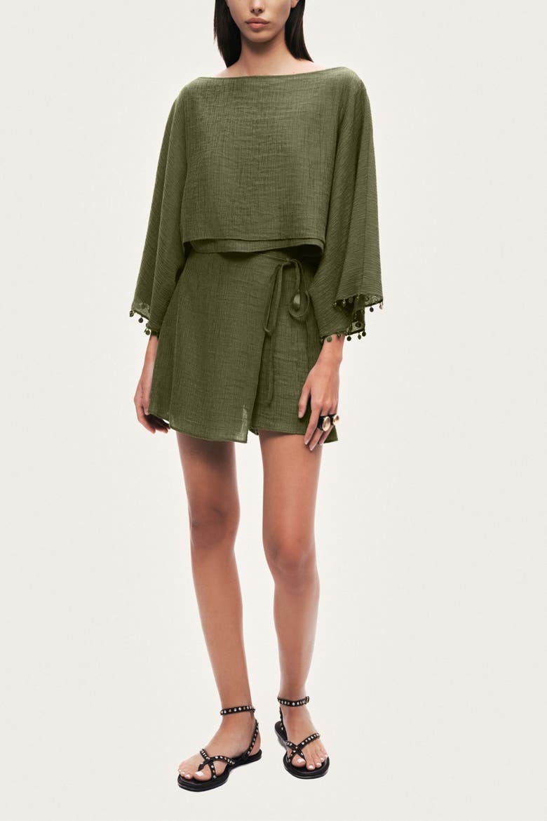 Cropped Boat-Neck Blouse, Alternate, color, Khaki