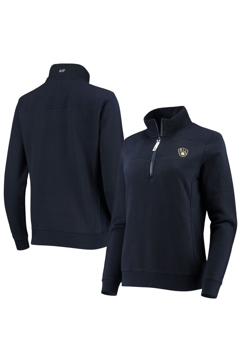 Women's Vineyard Vines Navy Milwaukee Brewers Shep Shirt Quarter-Zip Sweatshirt, Alternate, color, Navy
