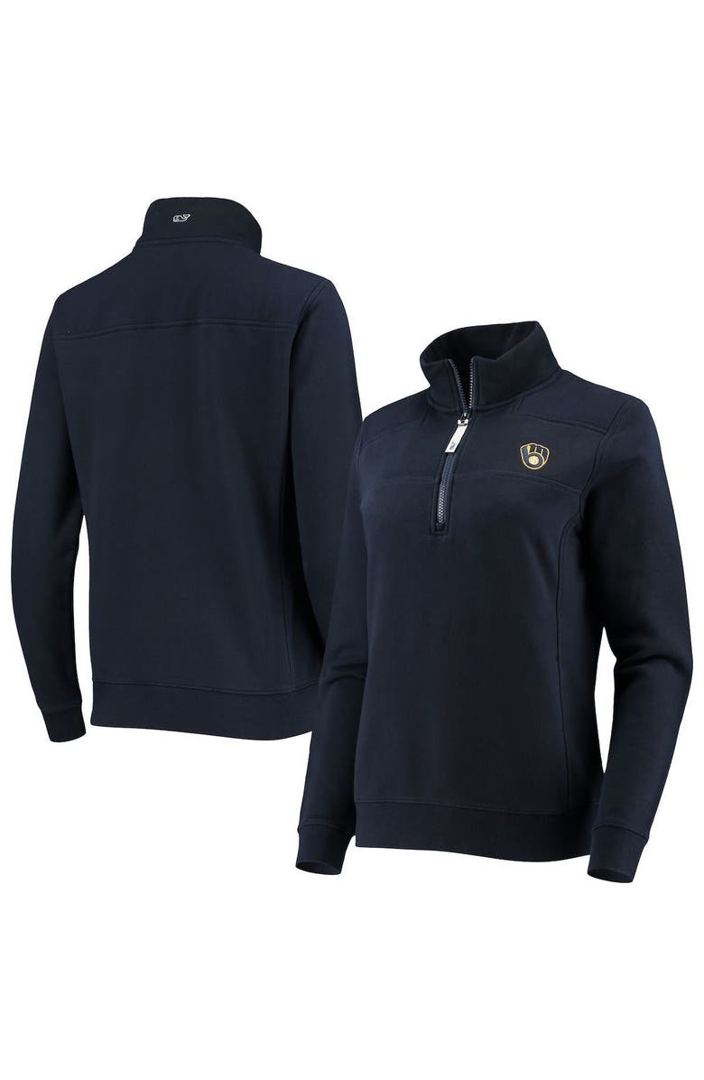 vineyard vines Women's Vineyard Vines Navy Milwaukee Brewers Shep Shirt Quarter-Zip Sweatshirt, Alternate, color, 