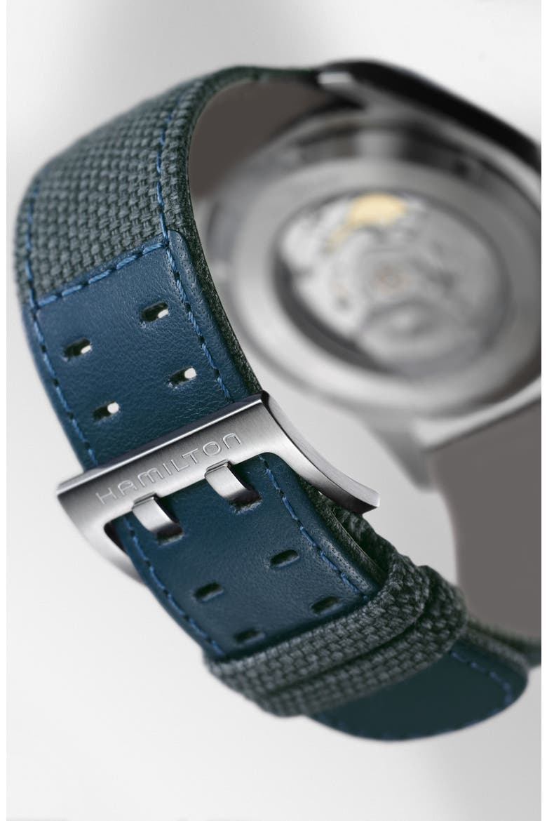 Khaki Field Automatic Canvas Strap Watch, 42mm, Alternate, color, BLUE/ SILVER