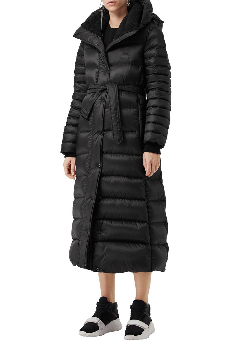 Kington Faux Fur Trim Long Down Coat, Main, color, BLACK