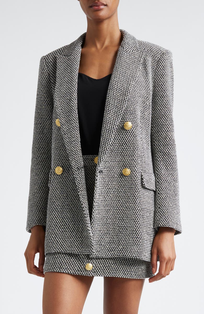 L'AGENCE Riva Double Breasted Knit Blazer, Main, color, Blackivor