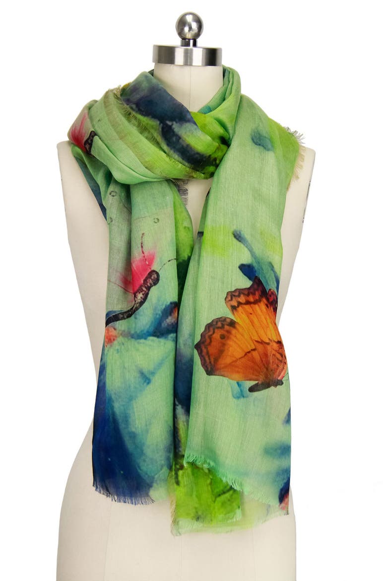 Lightweight Fly Away Butterfly Scarf, Alternate, color, GREEN