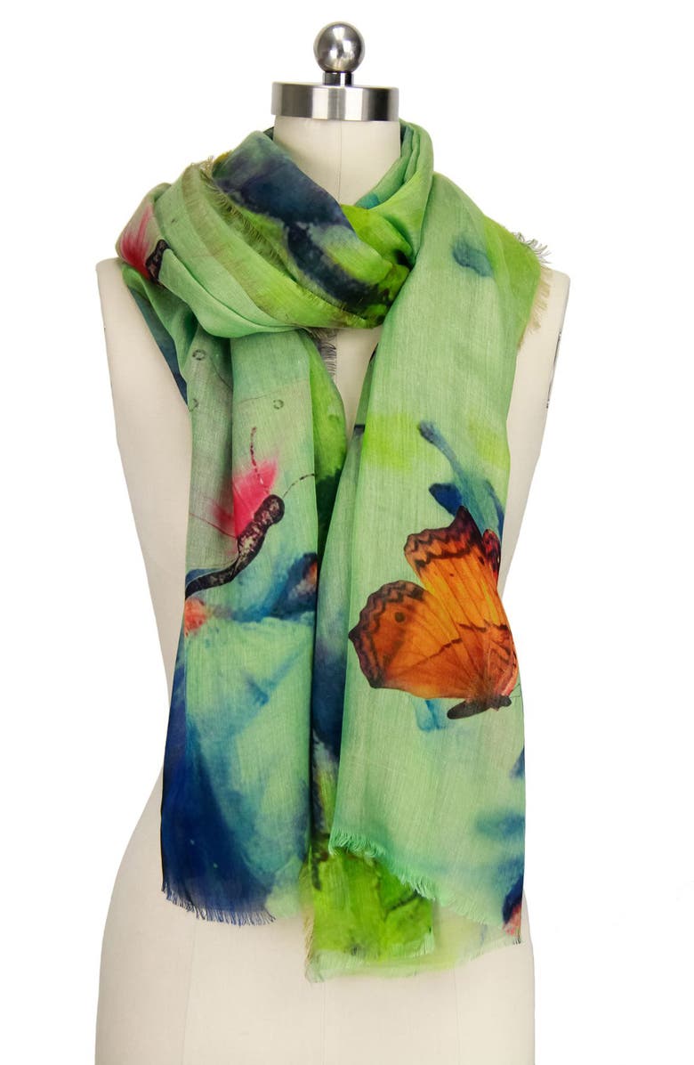SAACHI Lightweight Fly Away Butterfly Scarf, Alternate, color, Green