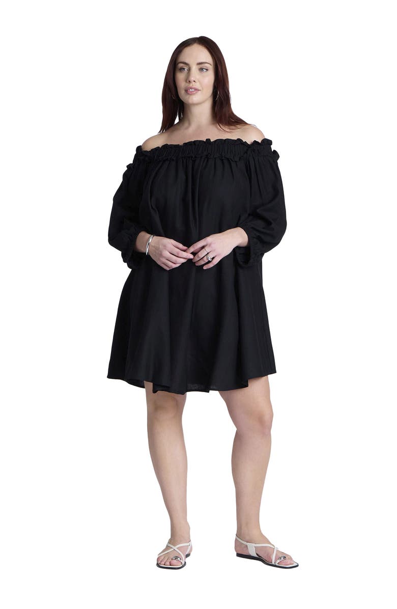 ELOQUII Ruffle Neckline Mini Dress, Alternate, color, 