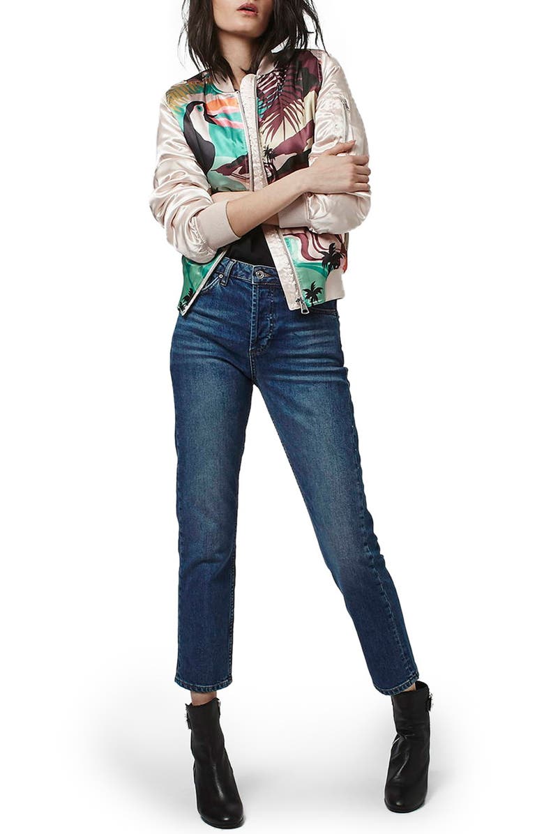 Topshop 'Rio Parrot' MA1 Bomber Jacket, Alternate, color, 