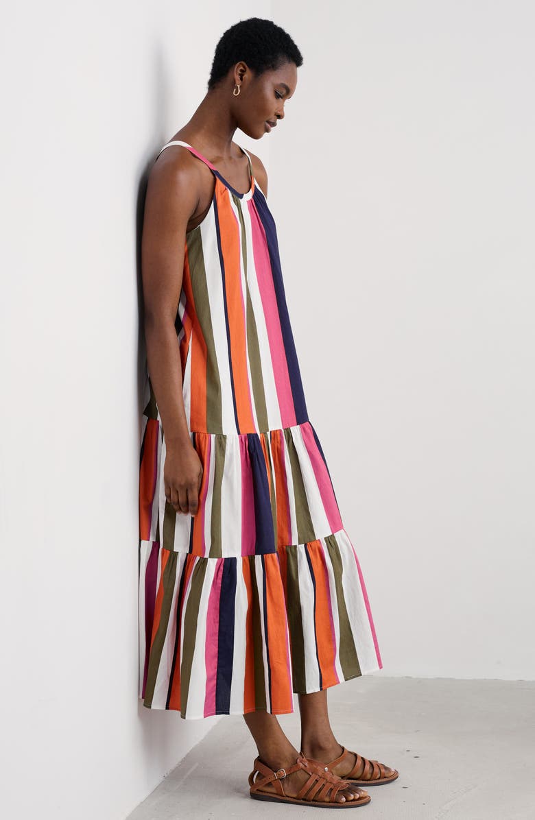 Seasalt Cornwall Alba Stripe Tiered Midi Dress, Alternate, color, Indian Summer Multi
