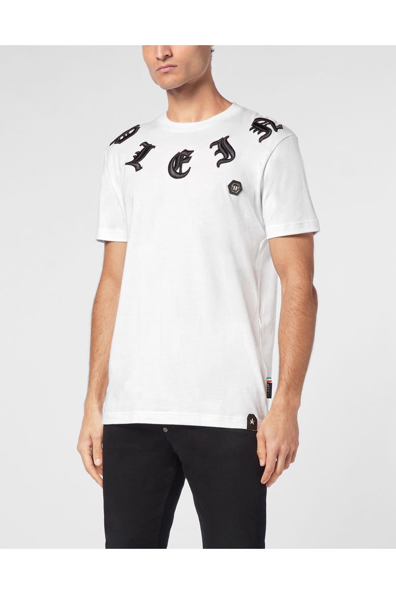 T-Shirt Round Neck Gothic Plein Men, Main, color, white