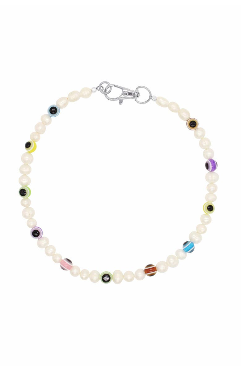 Velvet Luna Pearl Necklace With Multicolor Evil Eye Beads, Main, color, Multi Colored