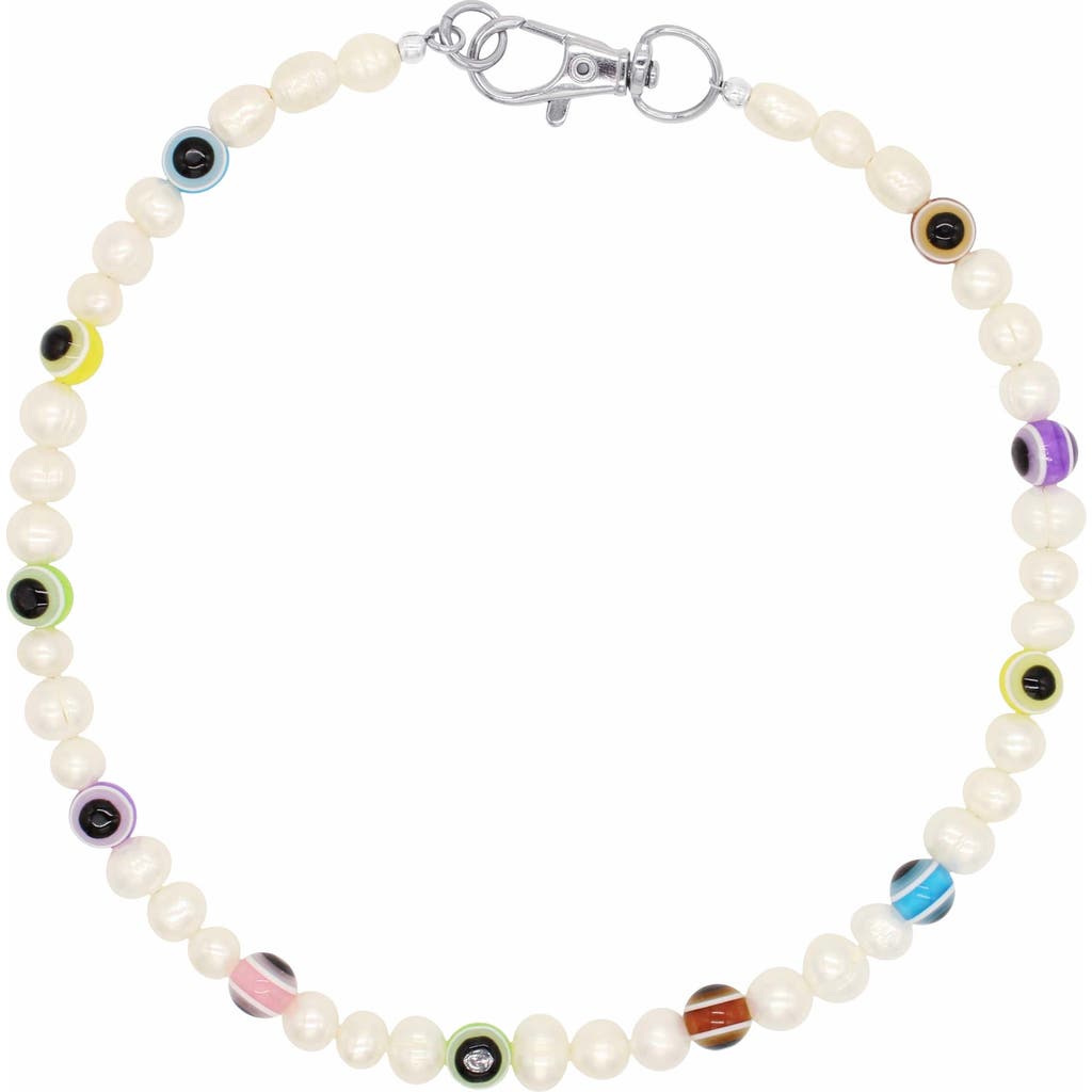Velvet Luna Pearl Necklace With Multicolor Evil Eye Beads
