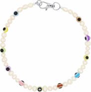 Velvet Luna Pearl Necklace With Multicolor Evil Eye Beads