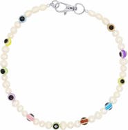 Velvet Luna Pearl Necklace With Multicolor Evil Eye Beads
