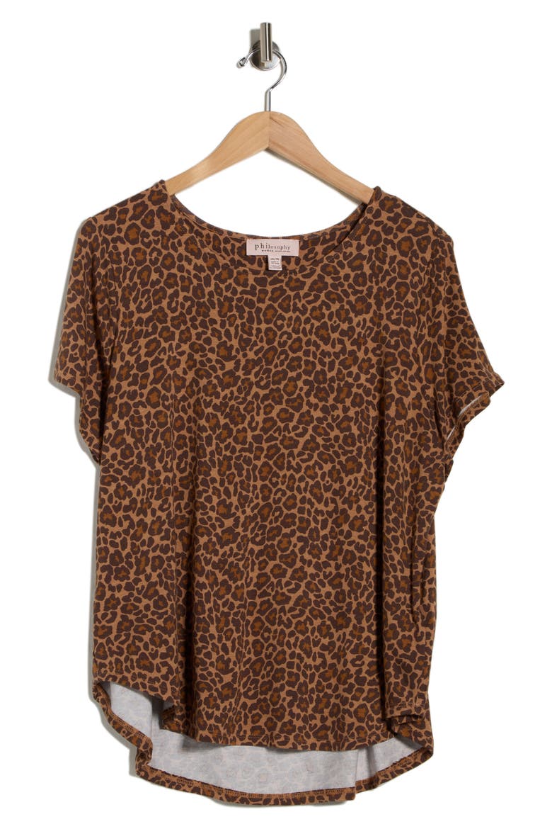 Short Sleeve High-Low T-Shirt, Alternate, color, BROWN LEOPARD