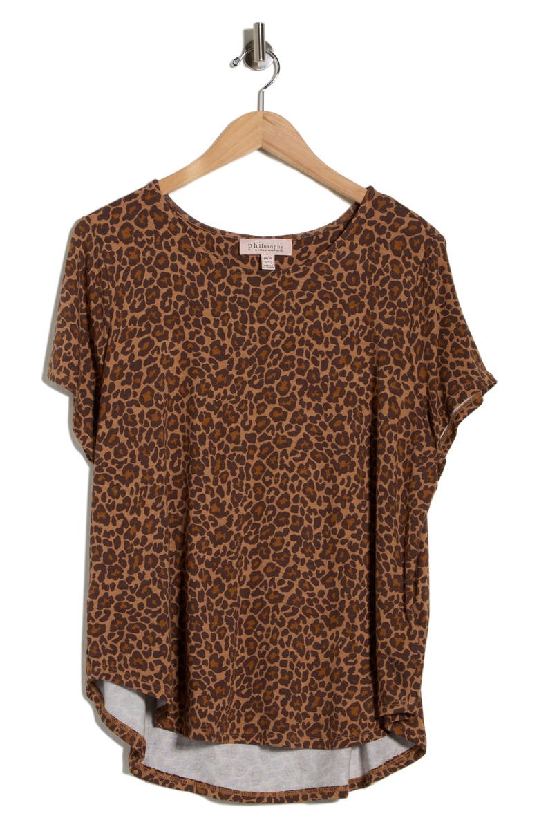 PHILOSOPHY REPUBLIC CLOTHING Short Sleeve High-Low T-Shirt, Alternate, color, Brown Leopard
