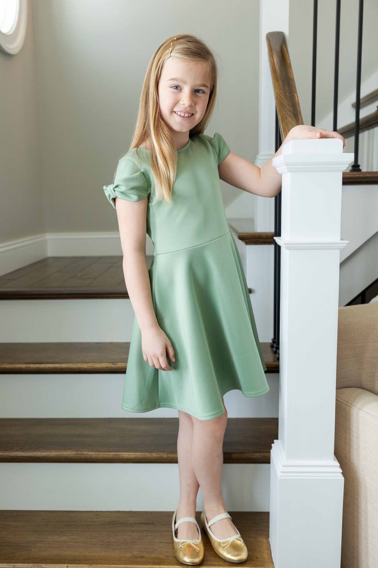 Scuba Knit Dress with Bow, Alternate, color, Sage
