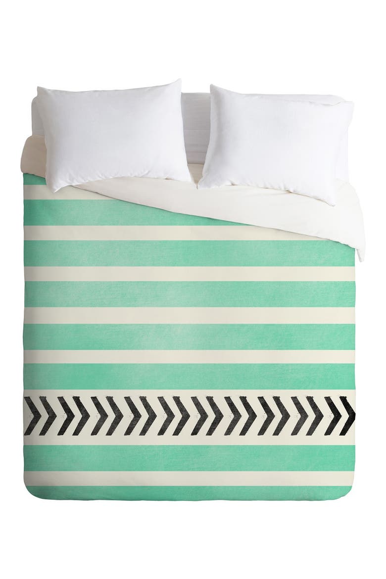 'Mini Stripes & Arrows' Duvet Cover Set, Alternate, color, MINT