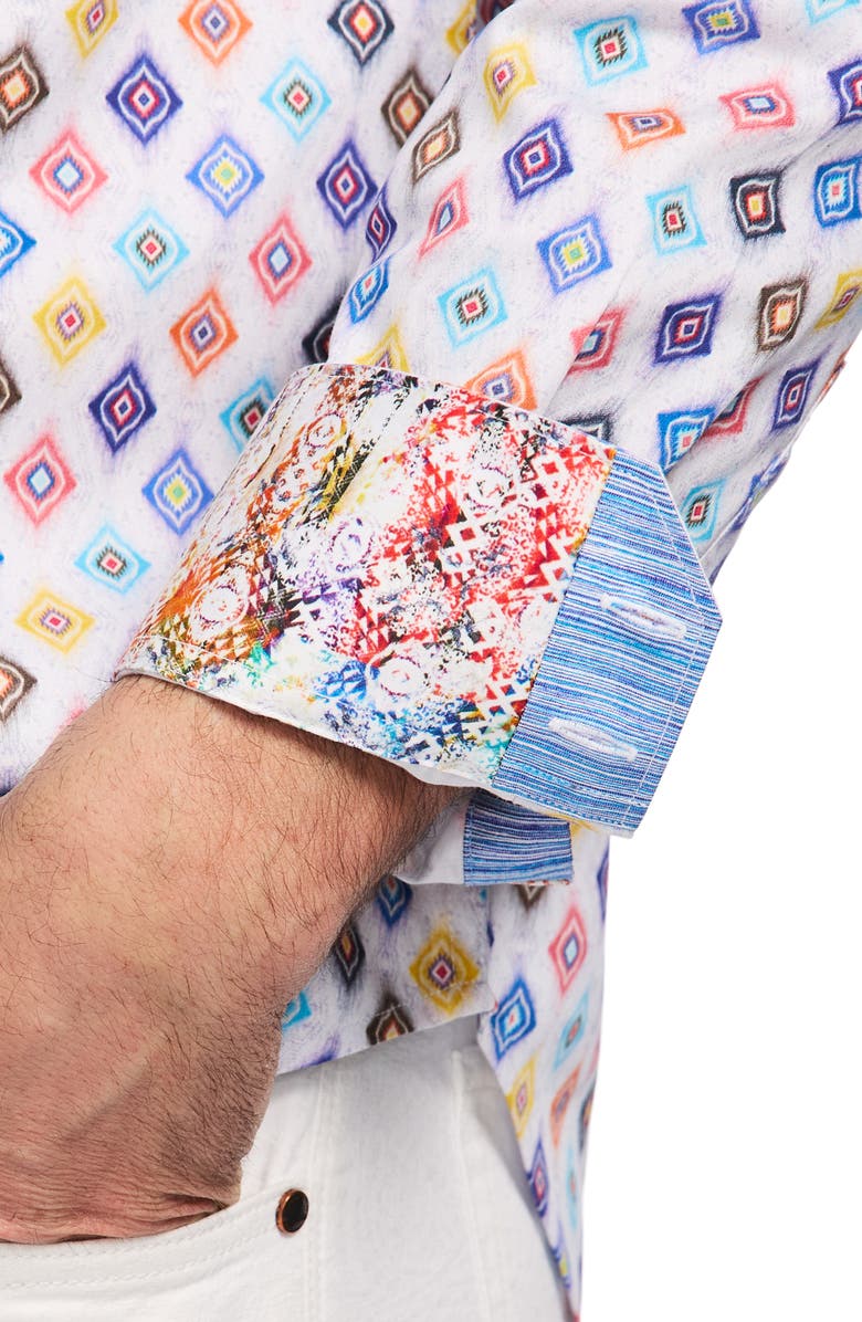 Robert Graham Peterman Geo Print Cotton Dress Shirt, Alternate, color, White