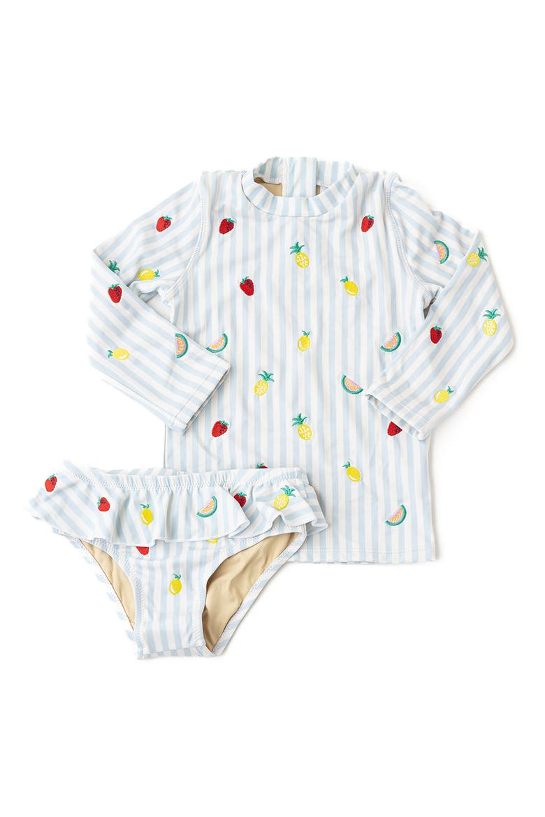 Kids' Embroidered Long Sleeve UPF 50+ Two-Piece Rashguard Swimsuit, Main, color, BLUE
