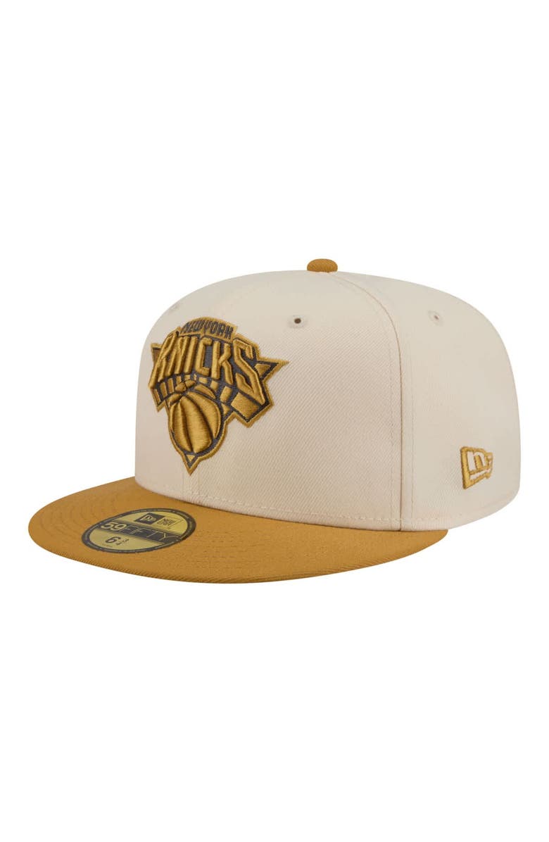 New Era Men's New Era Cream/Tan New York Knicks Two-Tone Color Pack 59FIFTY Fitted Hat, Main, color, Cream