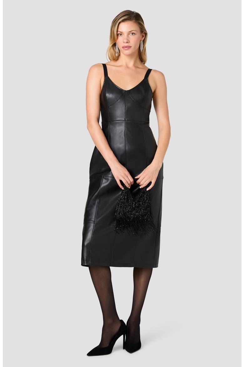 Dessa Faux Leather Strappy Dress, Alternate, color, BLACK