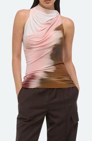 Helmut Lang Batik Print Ruched Sleeveless Top