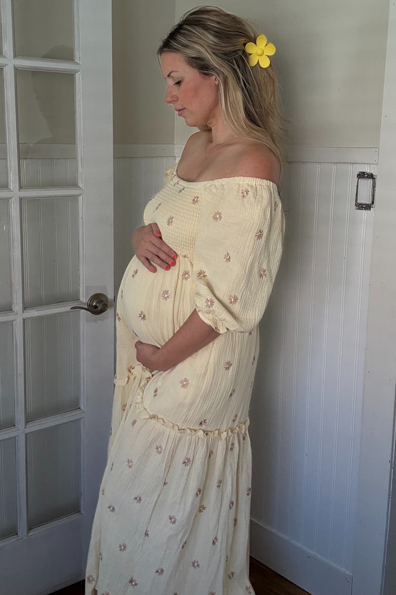 Floral Smocked Puff Sleeve Maxi Dress, Alternate, color, Cream