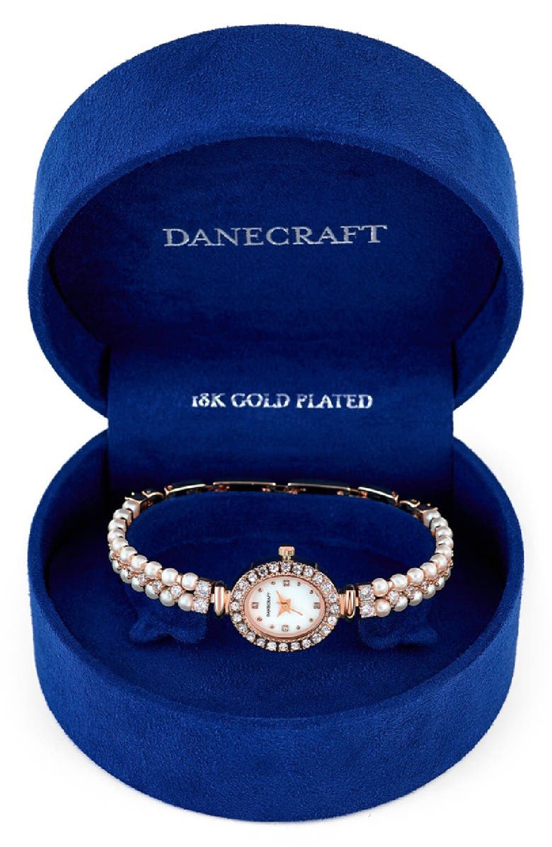 Danecraft Mother-of-Pearl Quartz Bracelet Watch, 25mm, Alternate, color, Rosegold