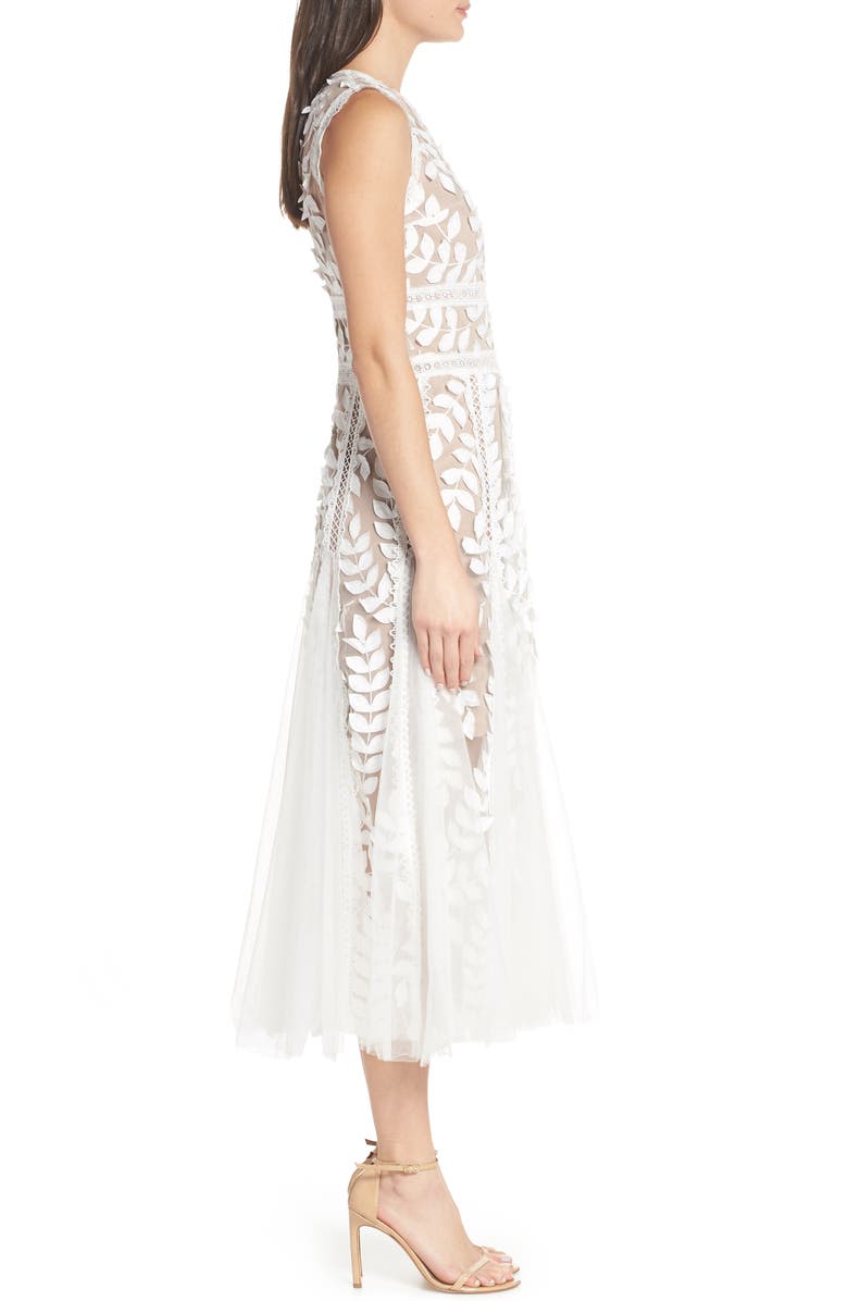 Bronx and Banco Saba Leaf Appliqué Lace Midi Dress, Alternate, color, 