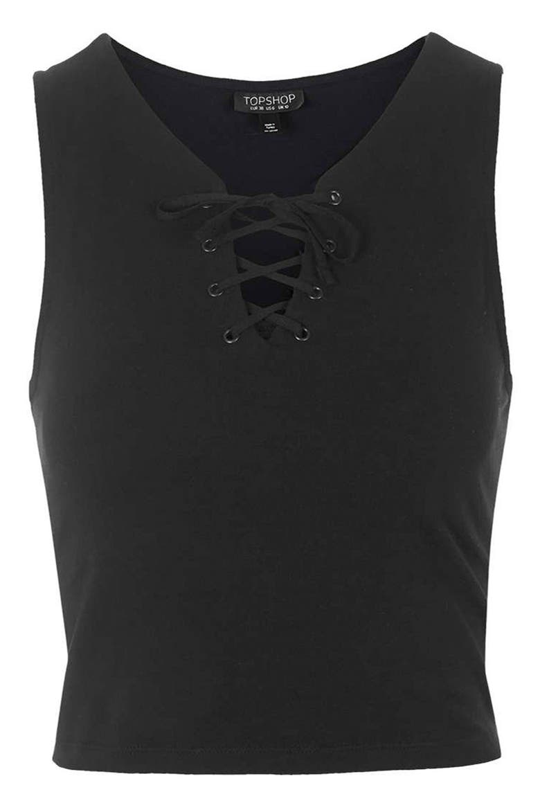 Lace-Up Crop Top, Alternate, color, BLACK