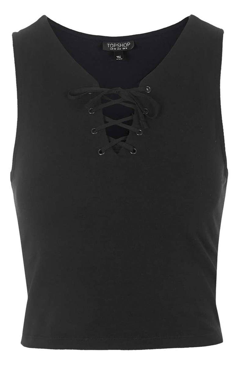 Topshop Lace-Up Crop Top, Alternate, color,