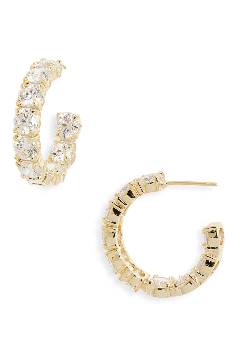 Oh She Fancy Inside Out Huggie Hoop Earrings, Main, color, GOLD/WHITE DIAMONDETTES