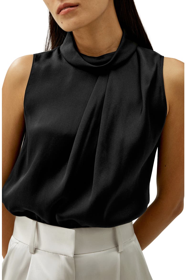 Women's Asymmetrical Sleeveless Cowl Neck Silk Top, Main, color, Black