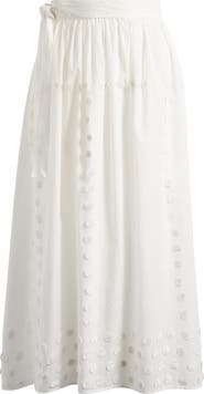 Ulla Johnson Kyla Floral Appliqué Cotton Cover-Up Wrap Skirt